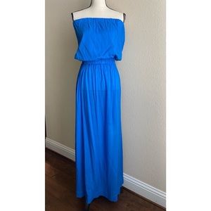 SOLID BLUE STRAPLESS ELASTICIZED TUBE MAXIDRESS
